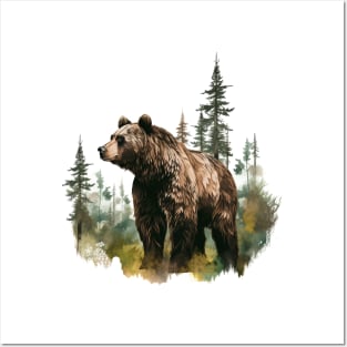 Watercolor Grizzly Bear Posters and Art